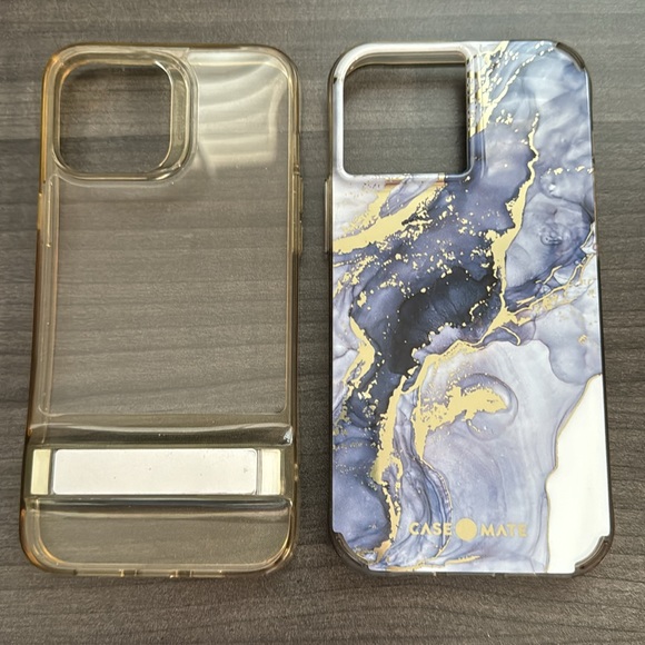 2 iPhone 13 Pro Max clear cases with kick stand and blue marble gold case mate - Picture 2 of 3